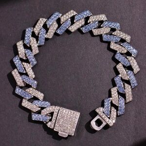 Silver and Blue Cuban Link Bracelet